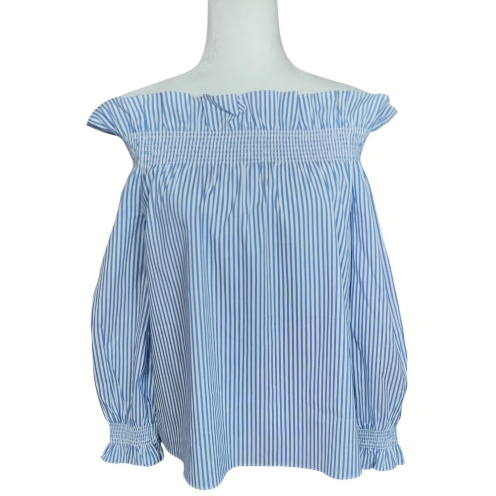 Tuckernuck Striped Off Shoulder Top Blue White Nautical Preppy Blouse Size Small